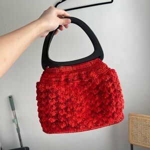 Vintage 70s Crochet Knitted Handbag Purse